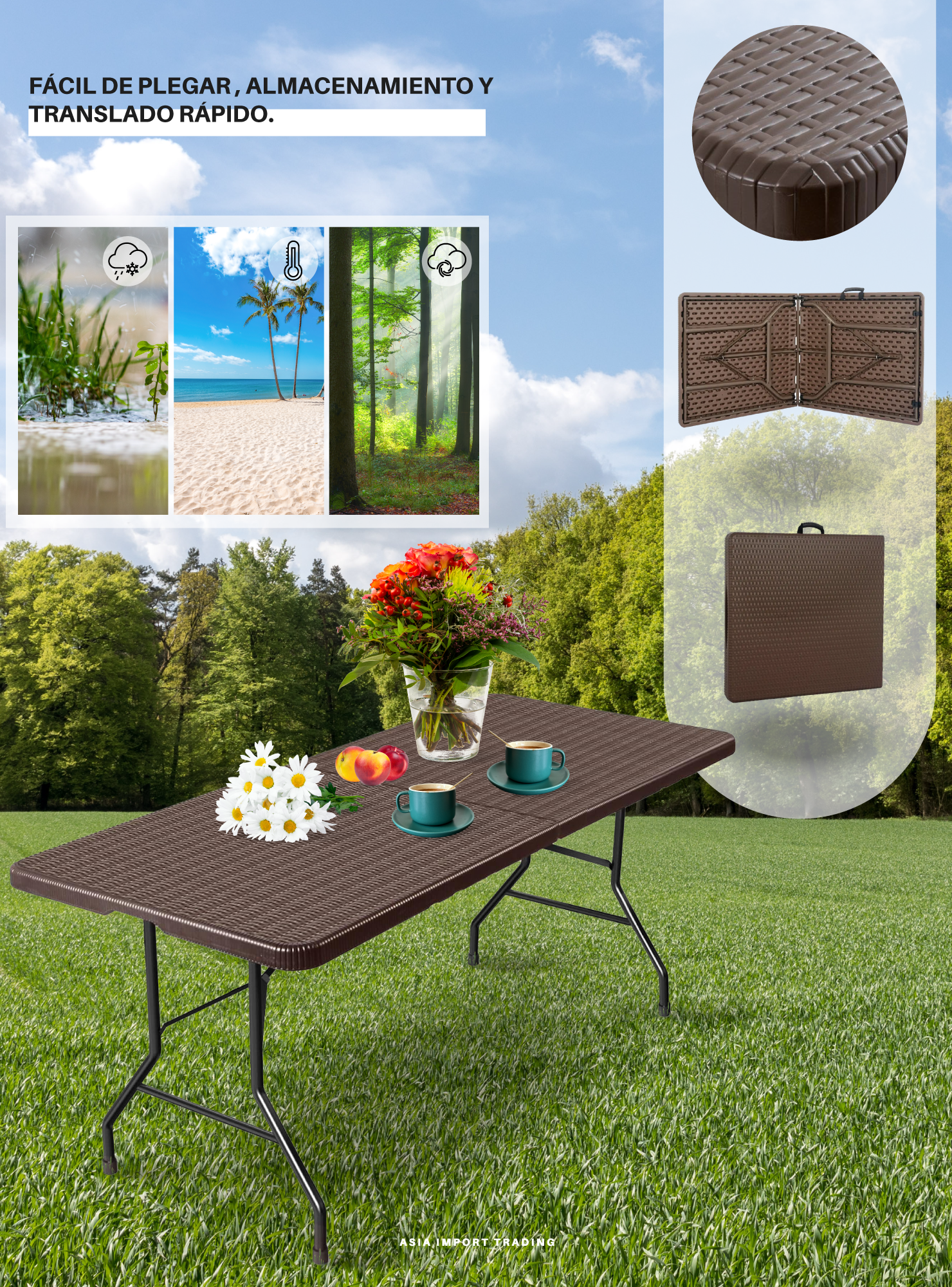 Mesa Plegable Cafe 180cm tipo Maleta-1