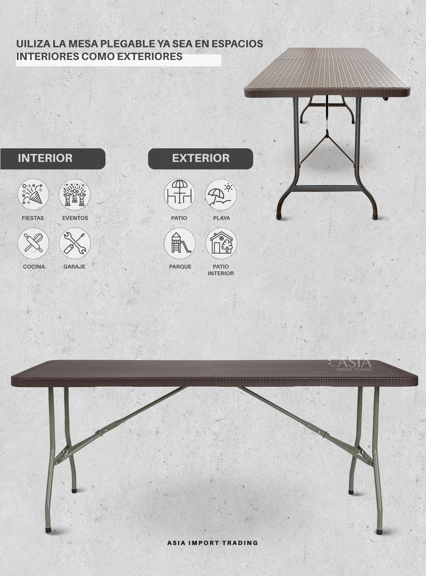 Mesa Plegable Cafe 180cm tipo Maleta-2
