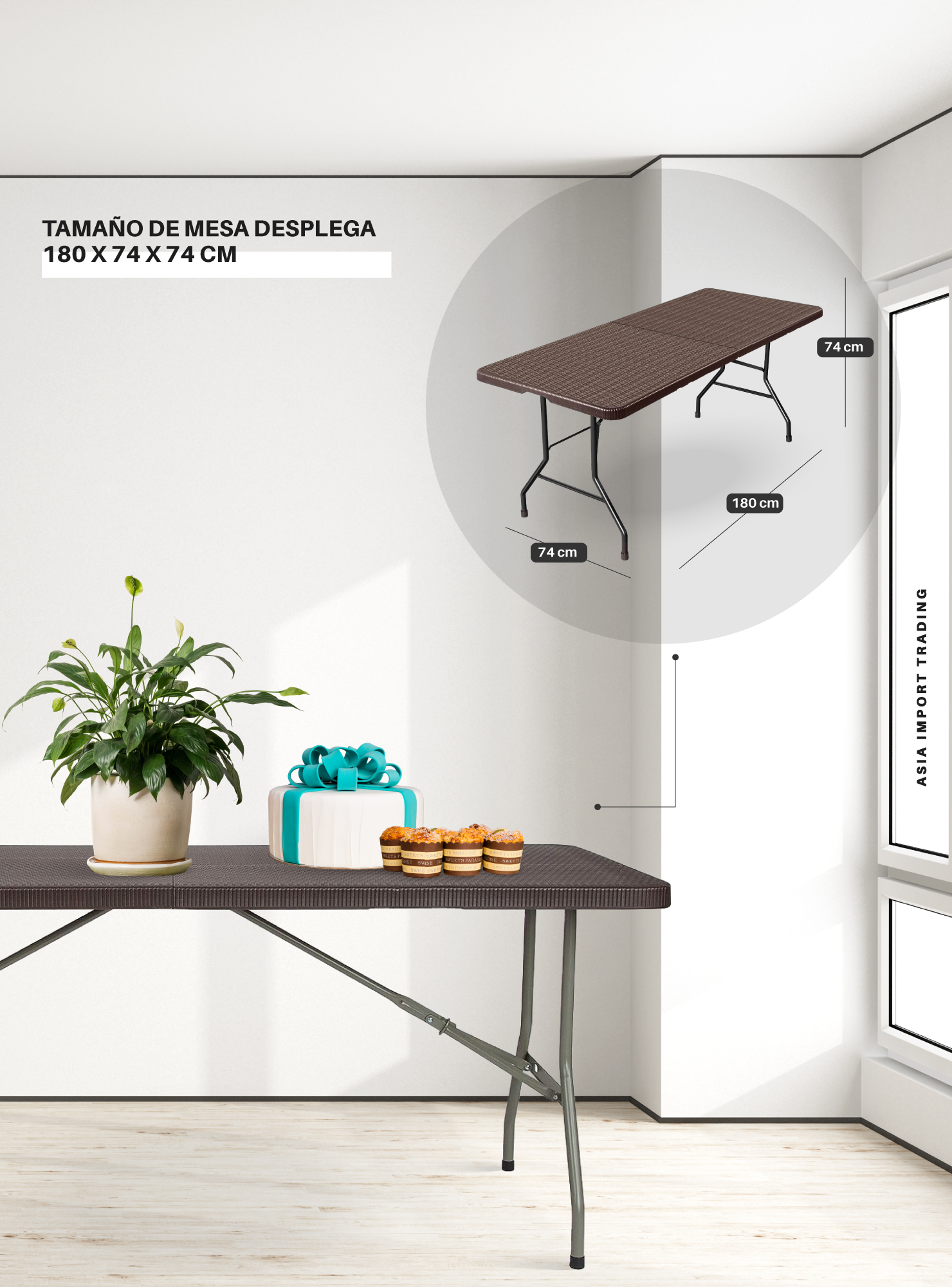 Mesa Plegable Cafe 180cm tipo Maleta-3