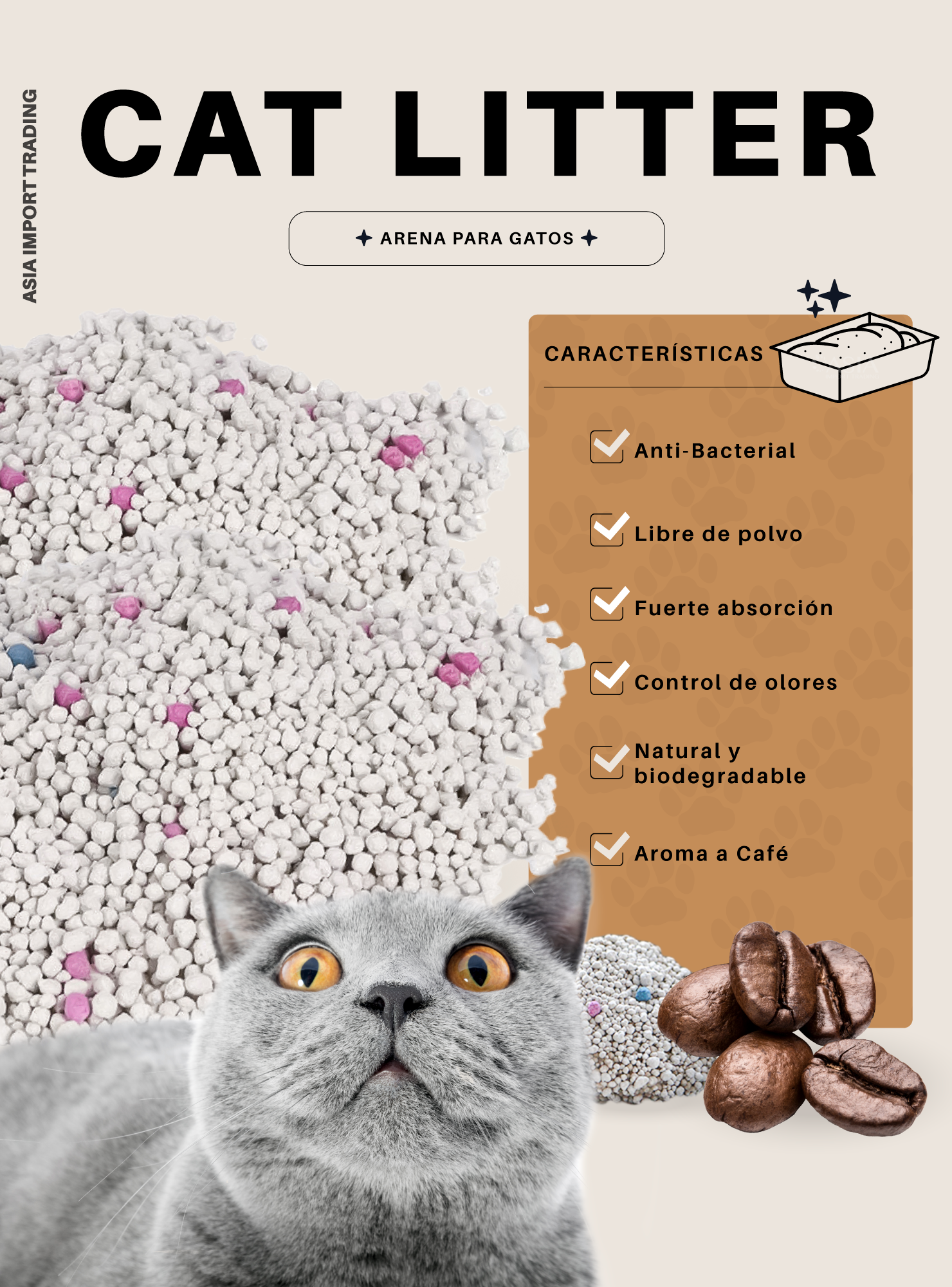 Arena Absorbente para gatos aroma Café 16k-3