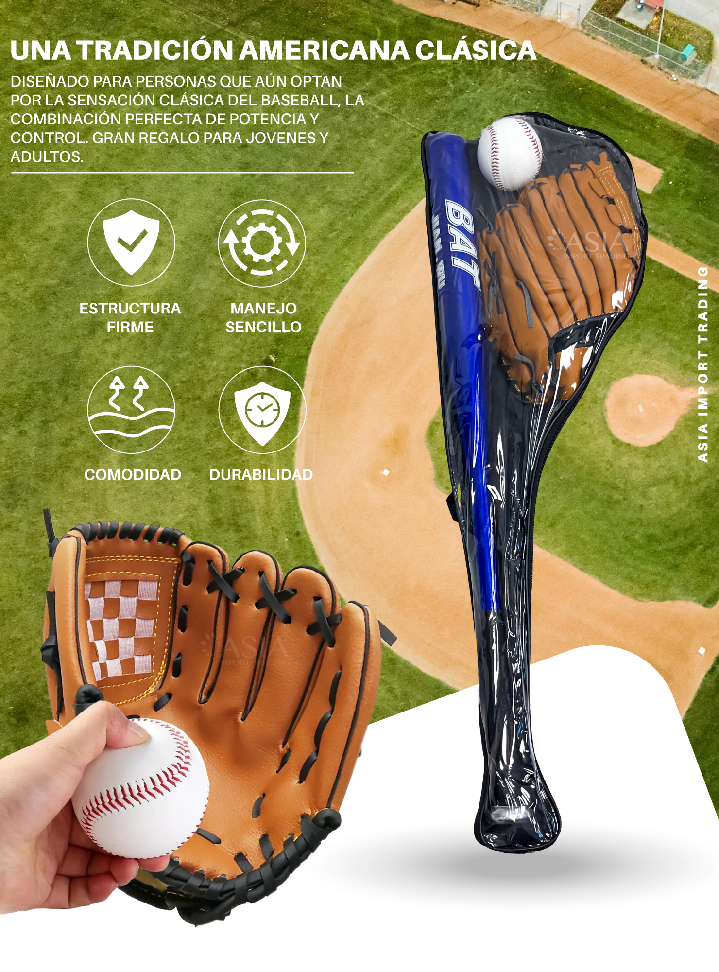 Set Baseball Bate Aluminio Azul-1
