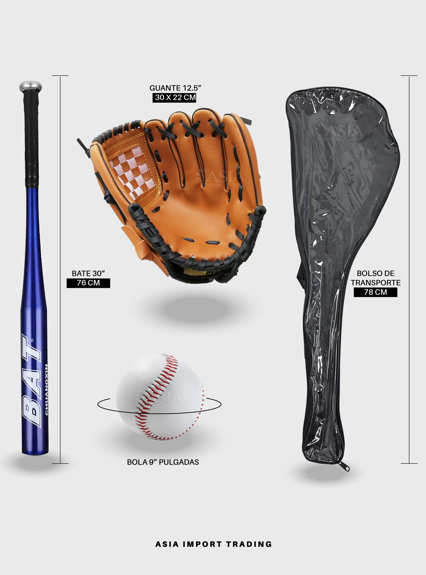 Set Baseball Bate Aluminio Azul-3
