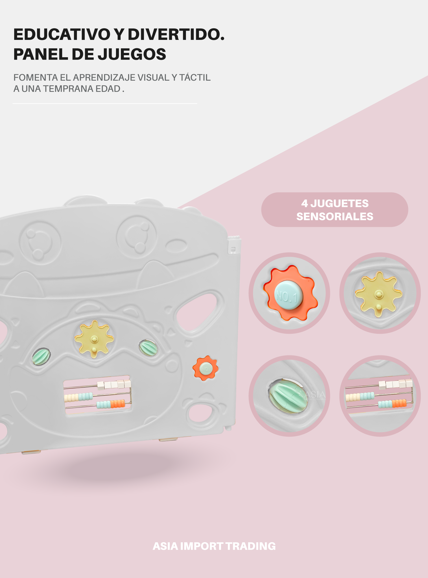 Corral para bebe modelo 8+2 paneles rosado-2