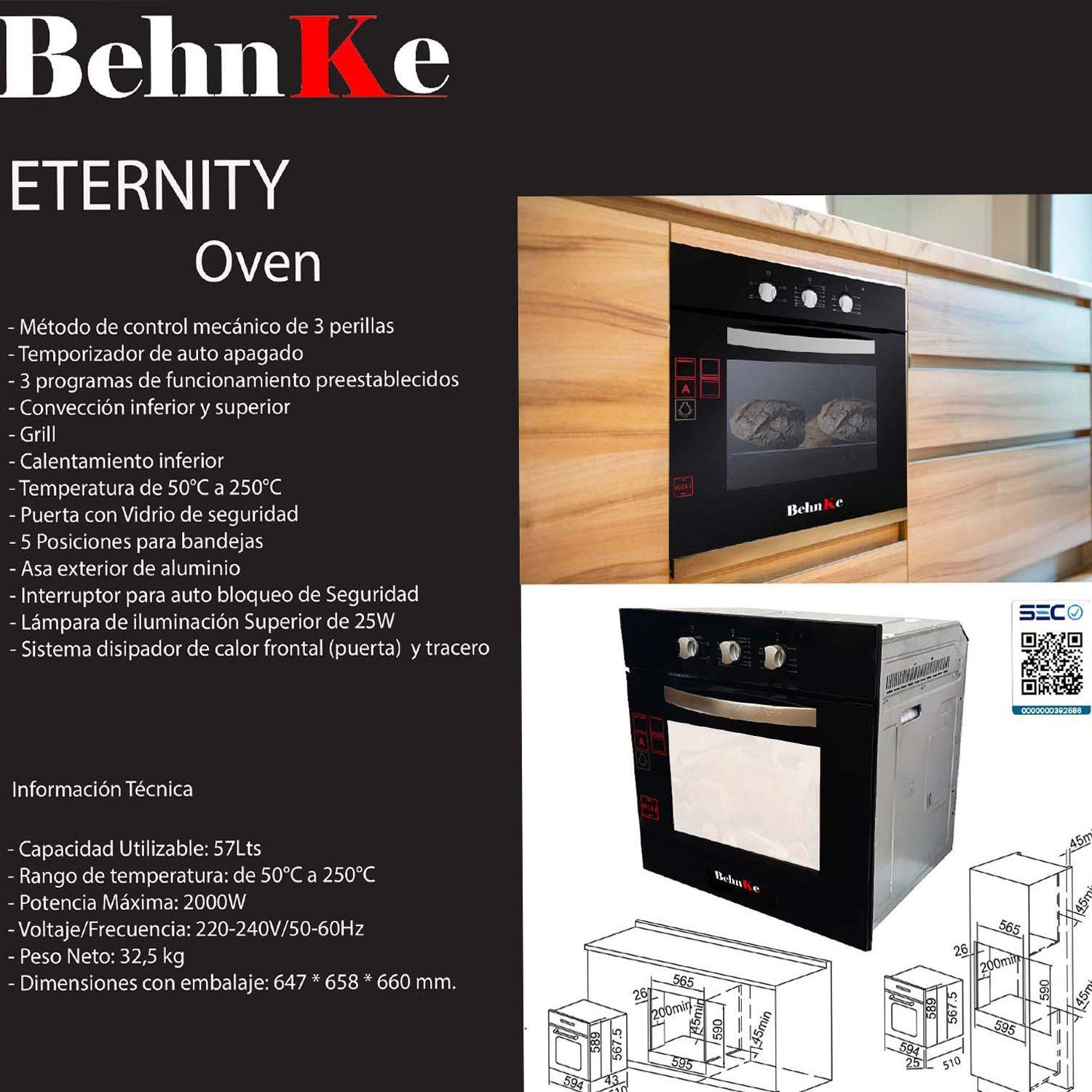 KIT HORNO ETERNITY + ENCIMERA VITRO GAS 4 QUEMADORES + CAMPANA ETERNITY LED-4