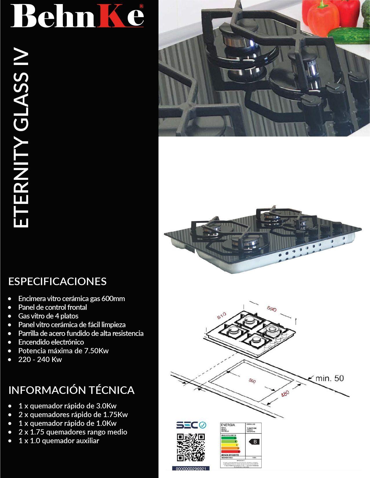 KIT HORNO ETERNITY + ENCIMERA VITRO GAS 4 QUEMADORES + CAMPANA ETERNITY LED-6