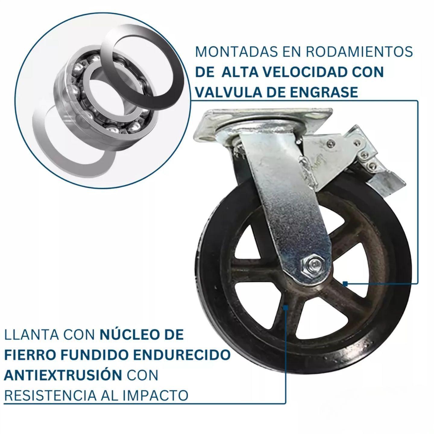 Rueda Con Freno Para Carro 8 Pulgadas 400 Kilos Dicas-3