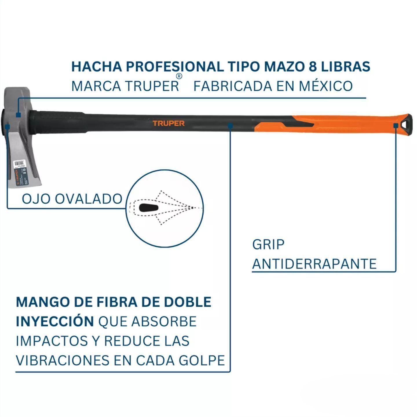 Hacha Leñadora Para Leña 8 Libras Truper Con Cuña-2