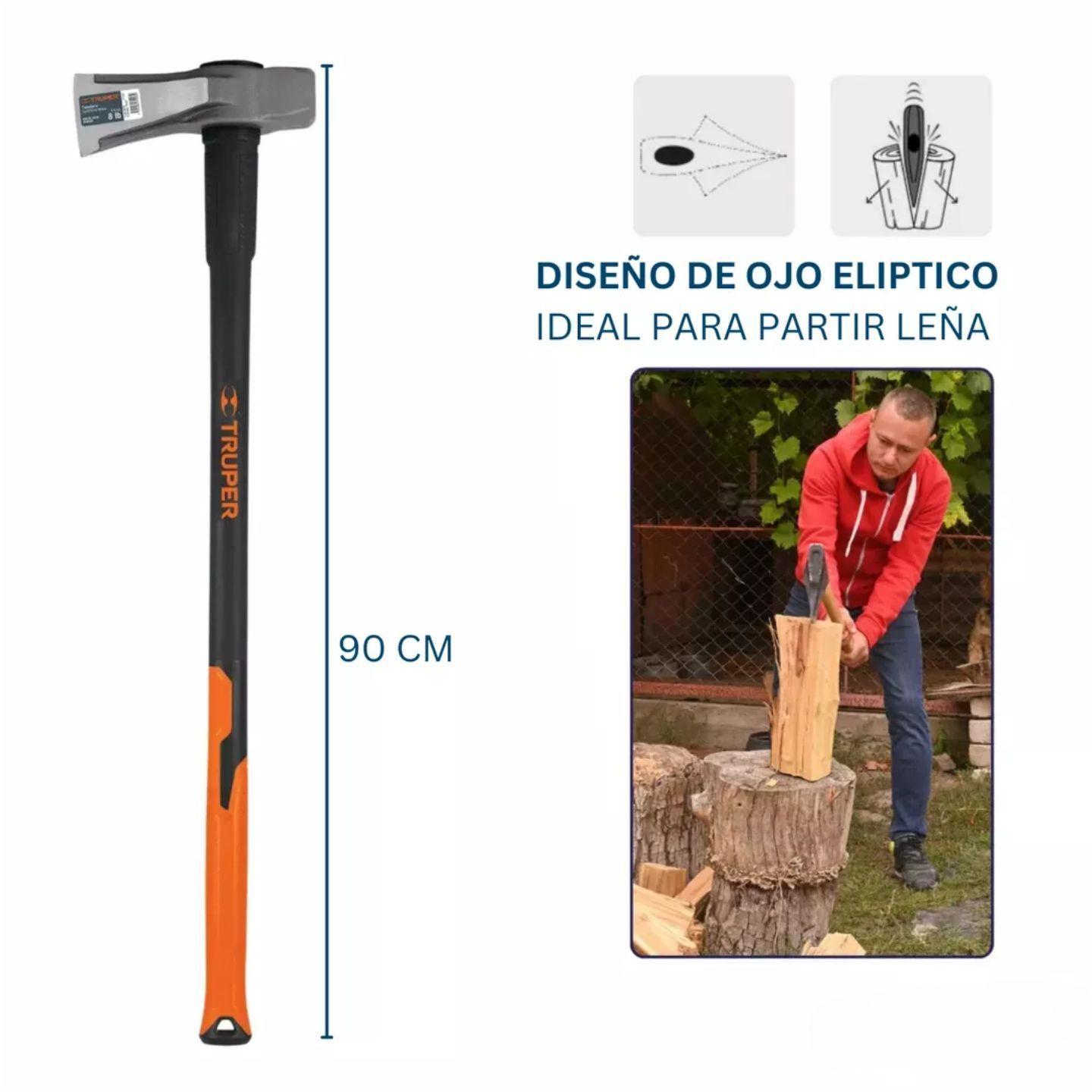 Hacha Leñadora Para Leña 8 Libras Truper Con Cuña-5