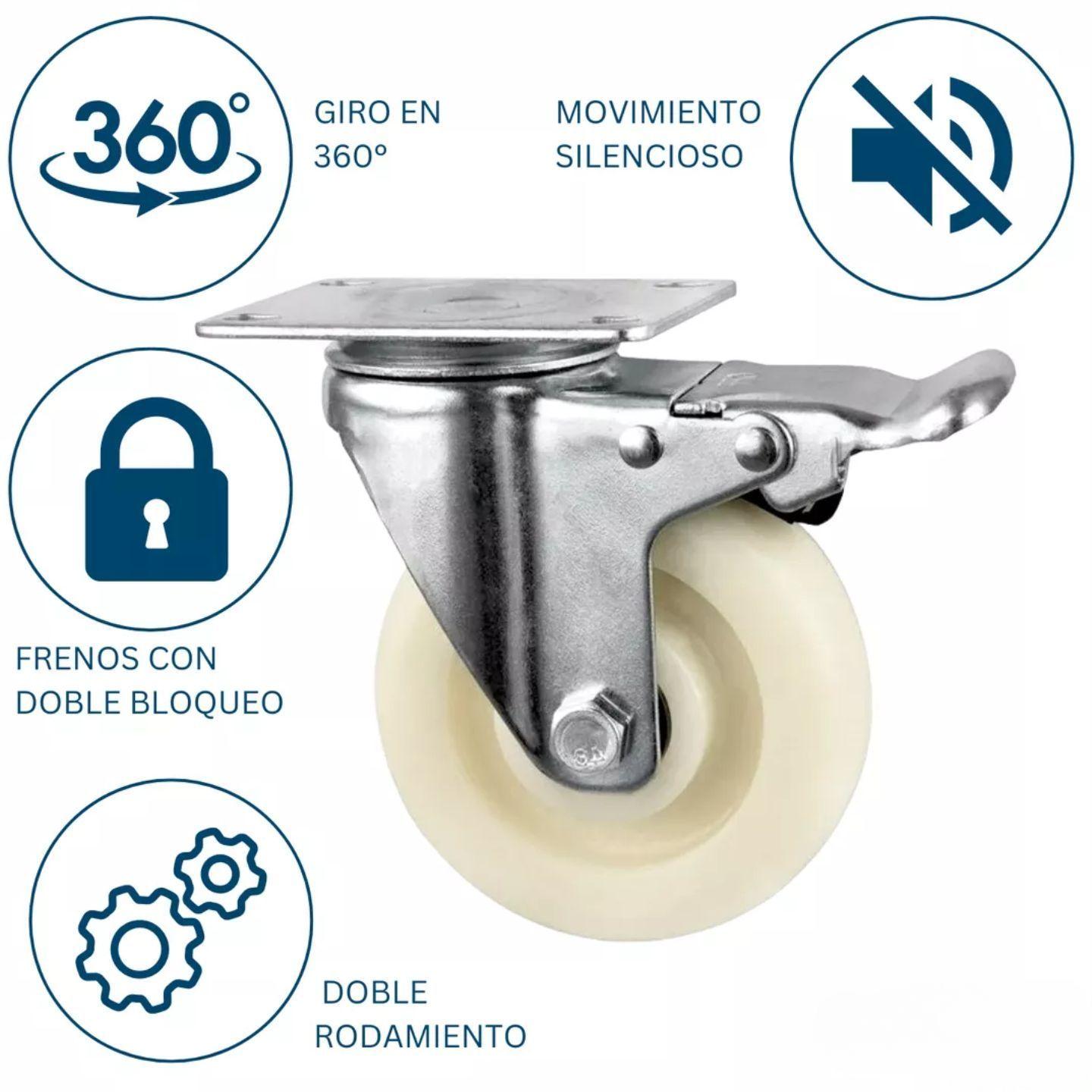 Ruedas Giratorias Con Freno Para Muebles Carritos 3 Pulgadas Blancas 4 Unidades Dicas-4