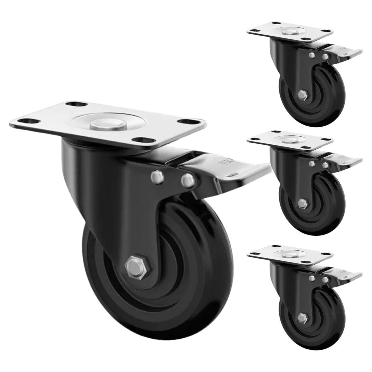Ruedas Giratorias Con Freno Para Muebles Carritos 4 Pulgadas Negras 4 Unidades Dicas-0