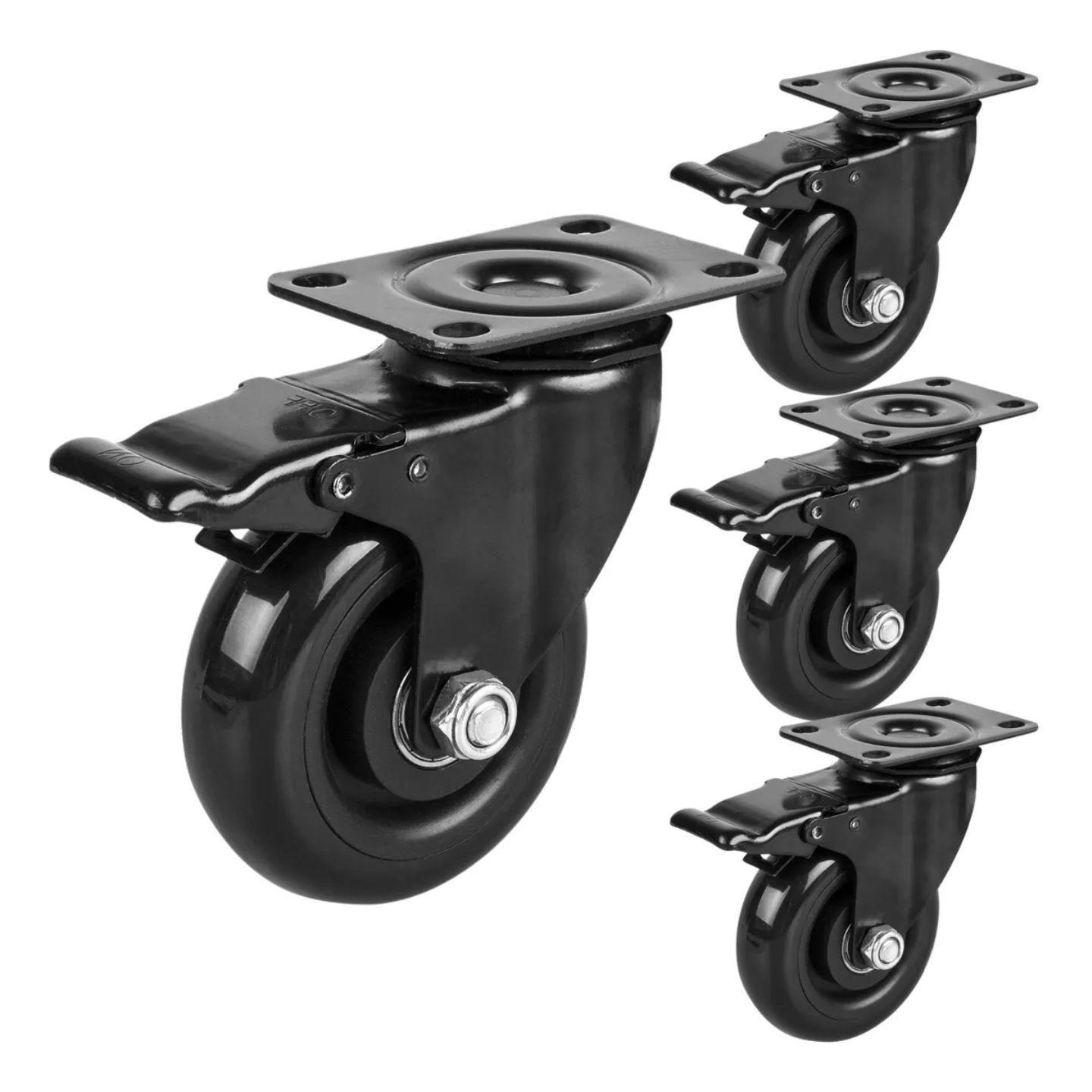 Ruedas Giratorias Con Freno Para Muebles Carritos 4 Pulgadas Negras 4 Unidades Dicas-1