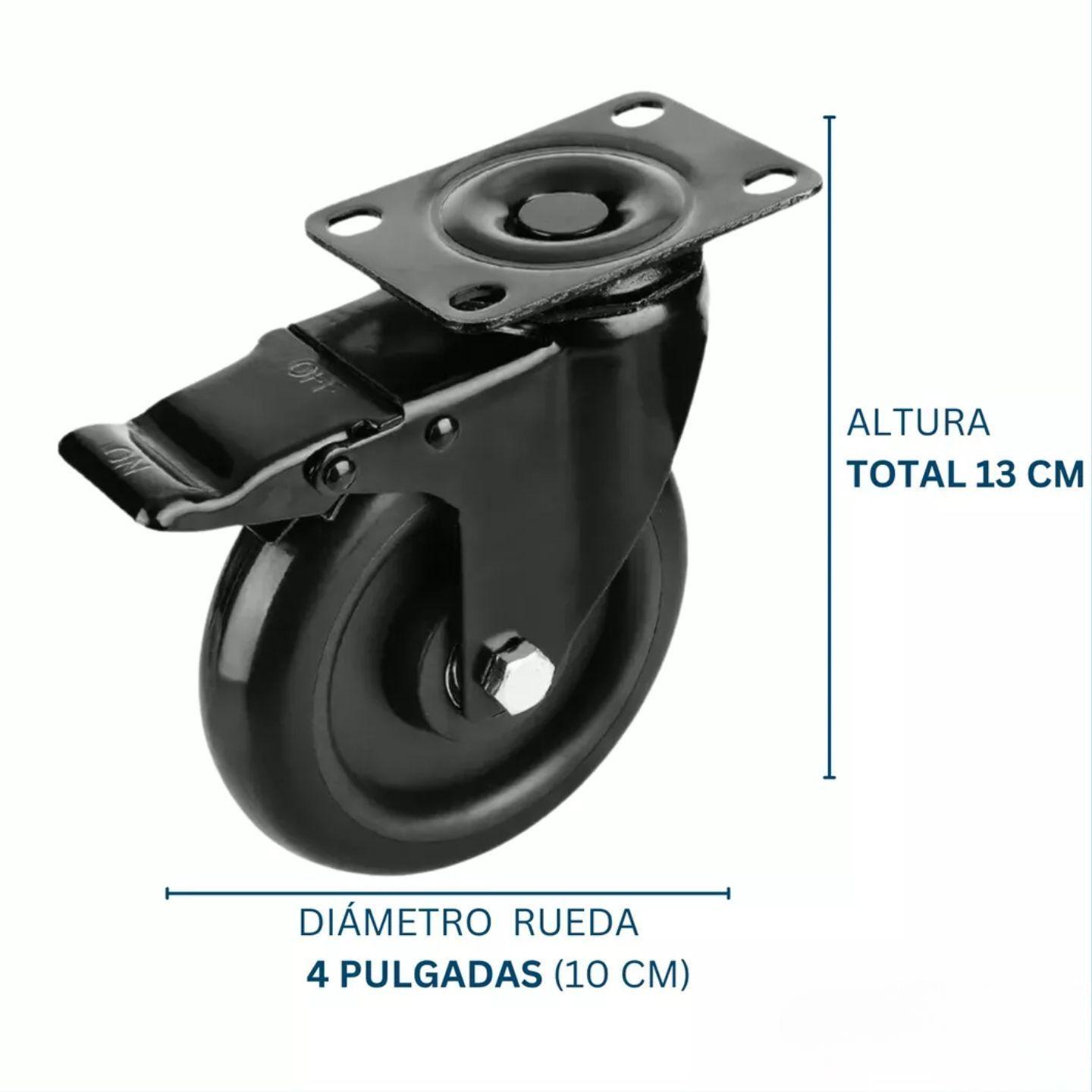 Ruedas Giratorias Con Freno Para Muebles Carritos 4 Pulgadas Negras 4 Unidades Dicas-2