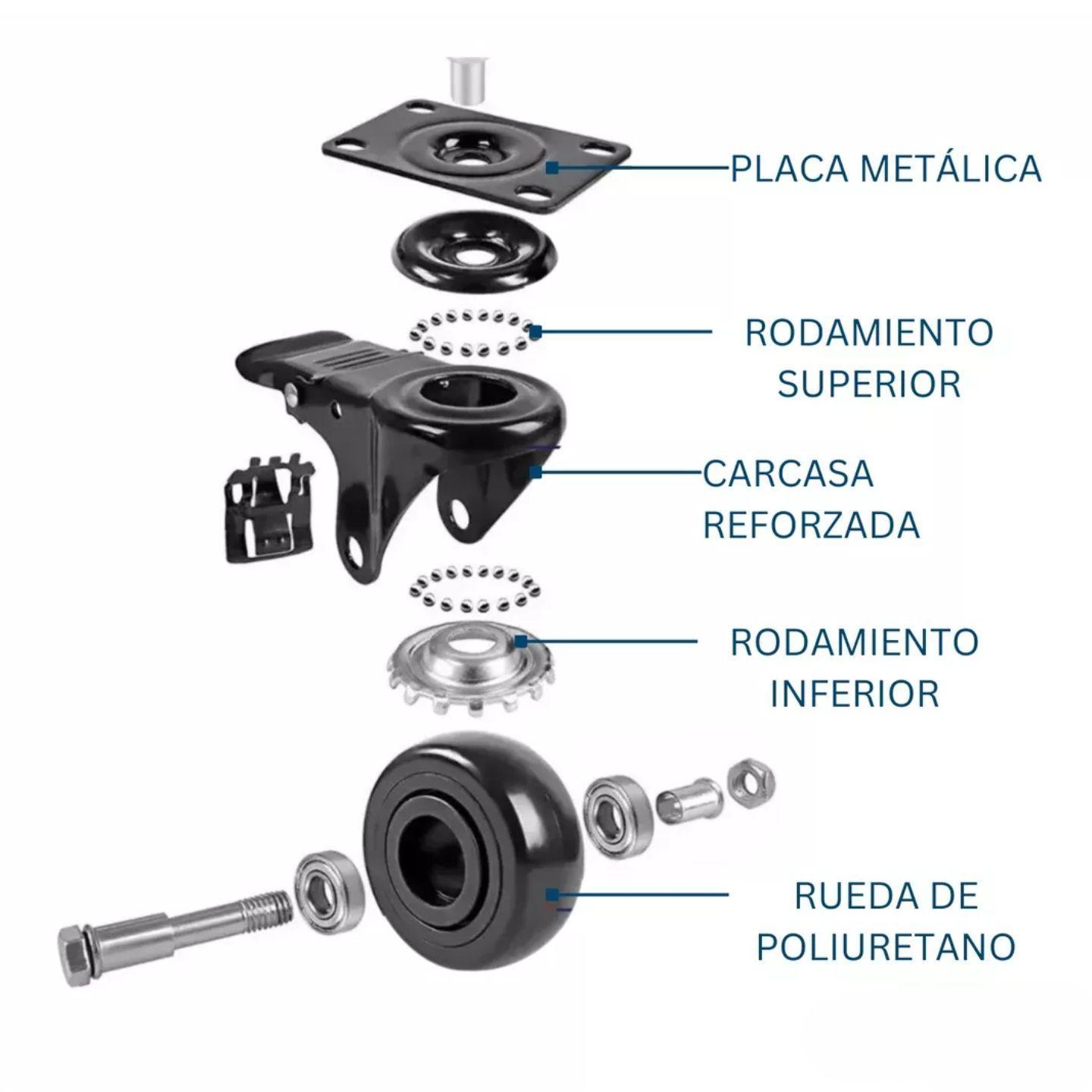 Ruedas Giratorias Con Freno Para Muebles Carritos 4 Pulgadas Negras 4 Unidades Dicas-4