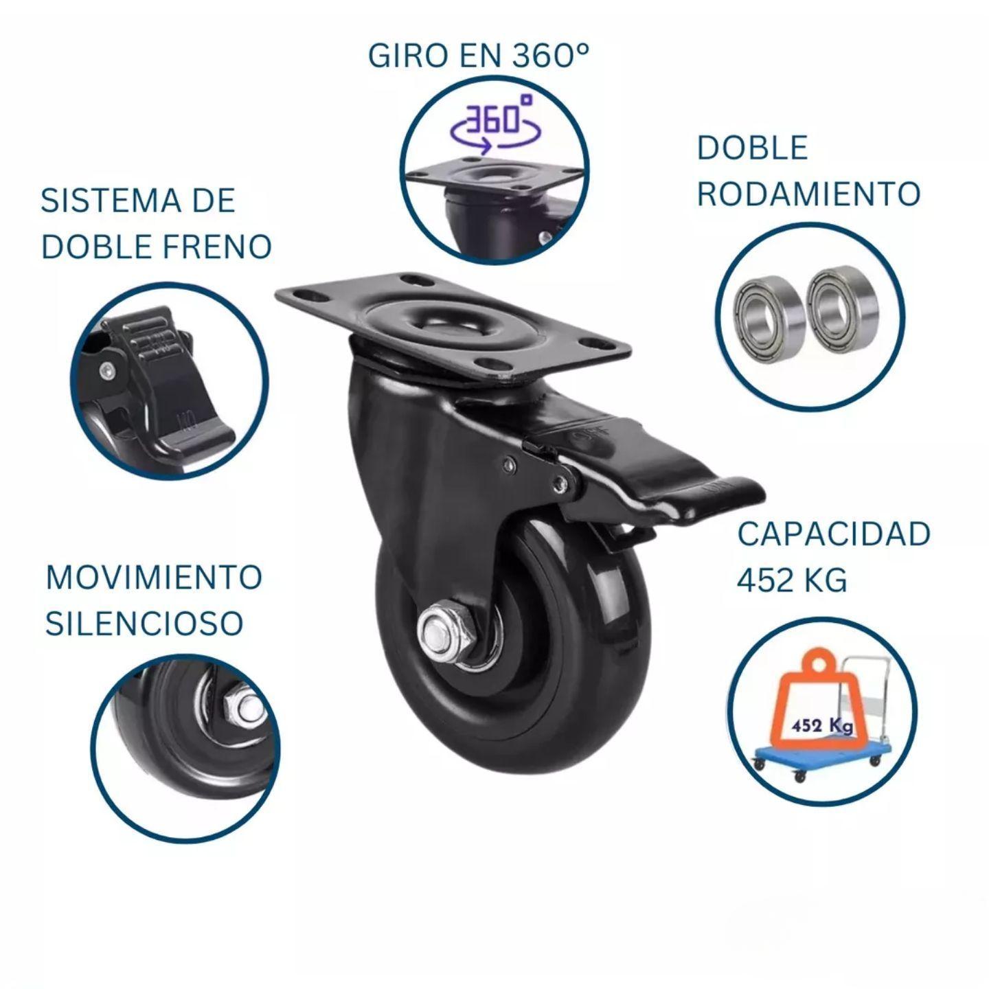 Ruedas Giratorias Con Freno Para Muebles Carritos 4 Pulgadas Negras 4 Unidades Dicas-5