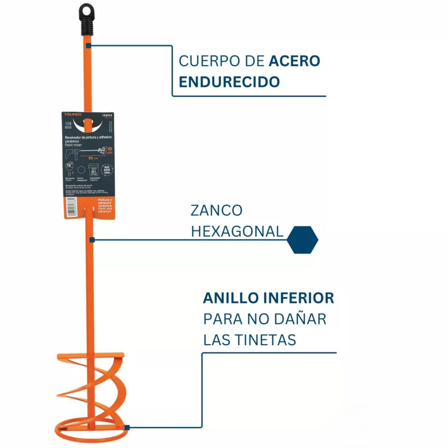 Revolvedor De Mezcla Pintura Bekron y Cemento 55 Cm Truper-5