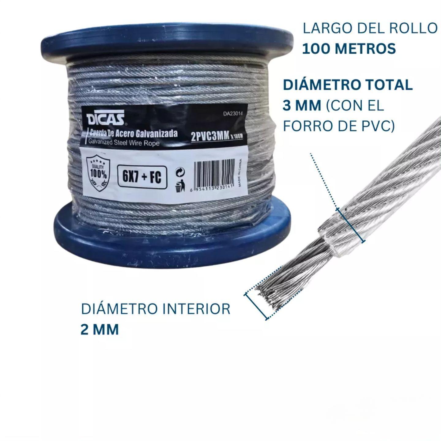 Piola Cable De Acero Forrado Pvc 2 Mm 100 Metros Dicas-3