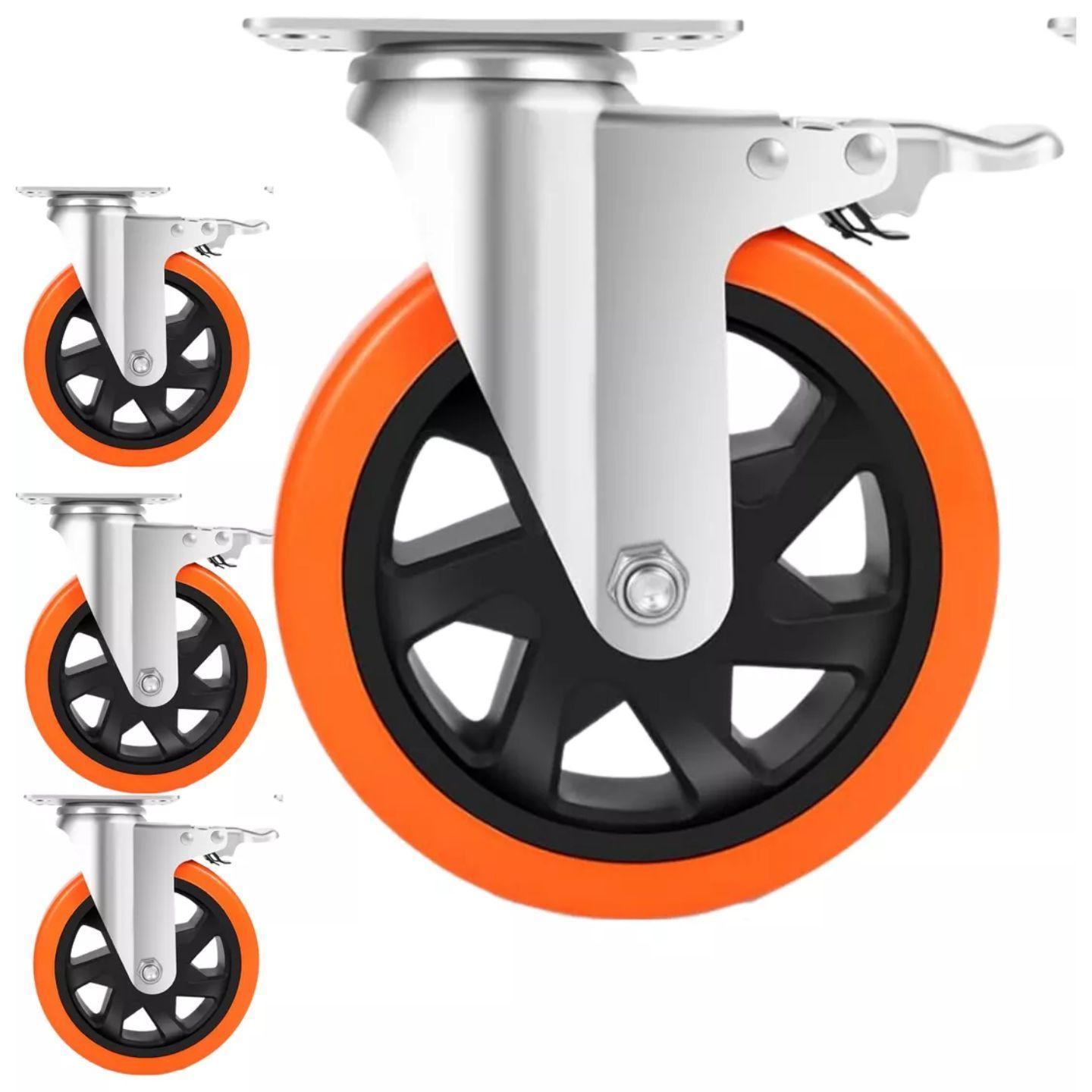 Ruedas Giratorias Con Freno Para Muebles Carritos 4 Pulgadas Naranjas 4 Unidades Dicas-2
