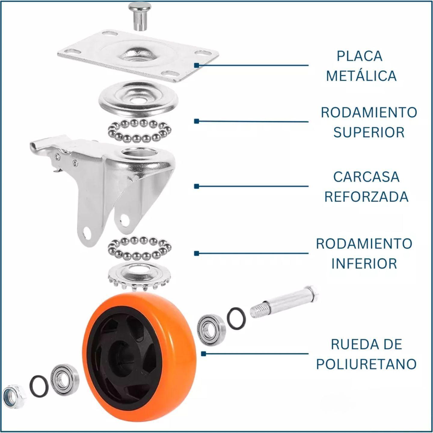 Ruedas Giratorias Con Freno Para Muebles Carritos 4 Pulgadas Naranjas 4 Unidades Dicas-5