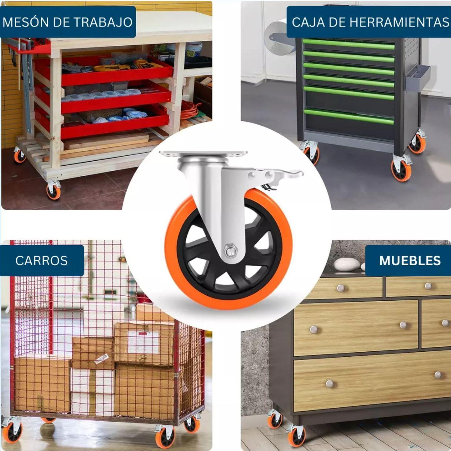 Ruedas Giratorias Con Freno Para Muebles Carritos 4 Pulgadas Naranjas 4 Unidades Dicas-6