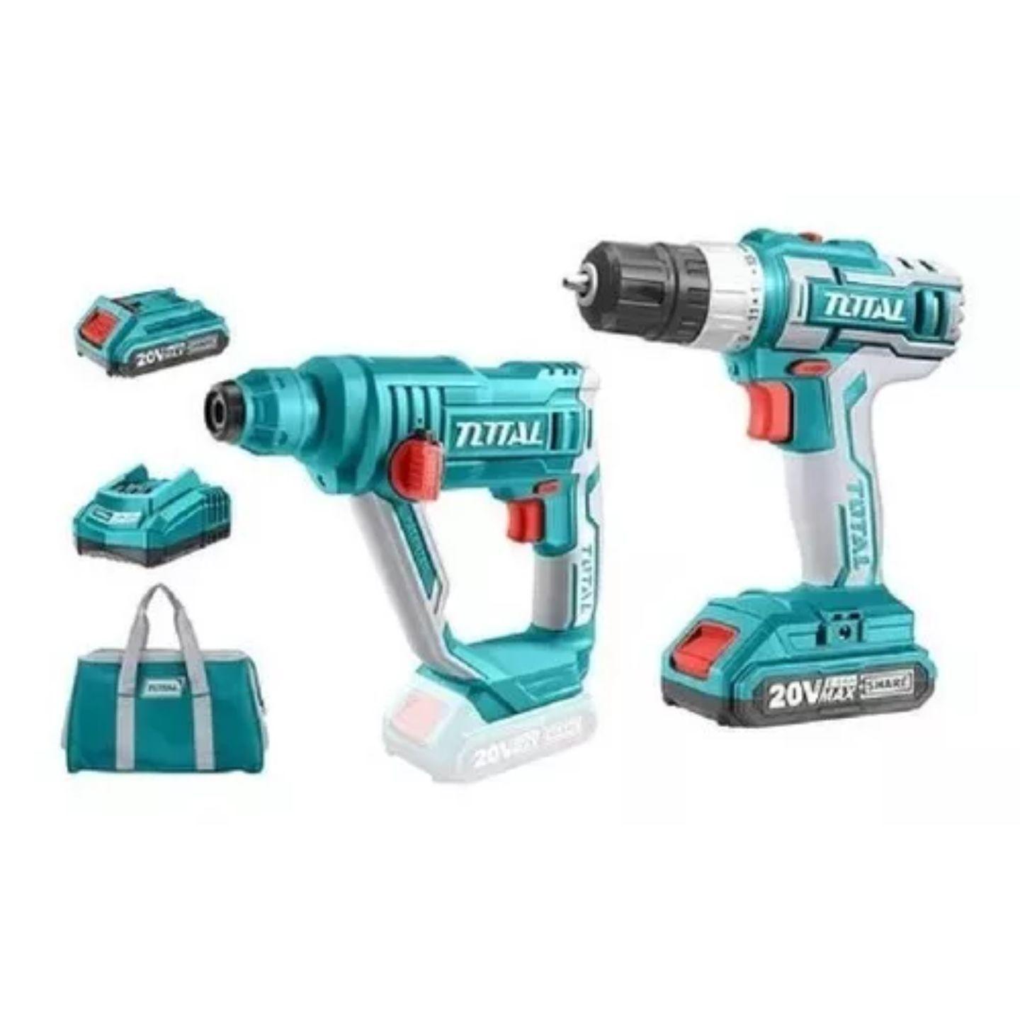 Kit Rotomartillo Inalámbrico 20V Mas Taladro Inalámbrico Con Cargador y Dos Baterías Total-4