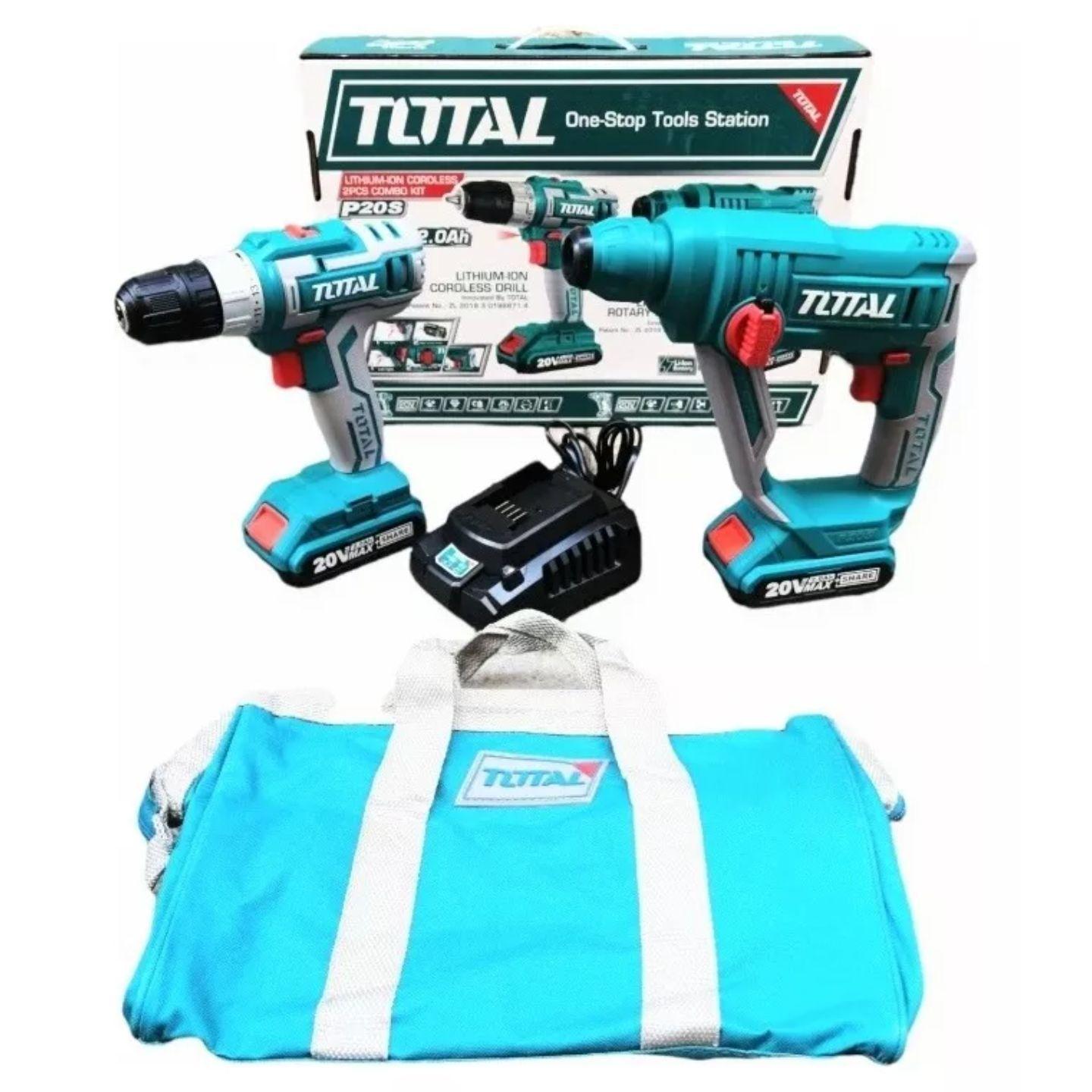 Kit Rotomartillo Inalámbrico 20V Mas Taladro Inalámbrico Con Cargador y Dos Baterías Total-5