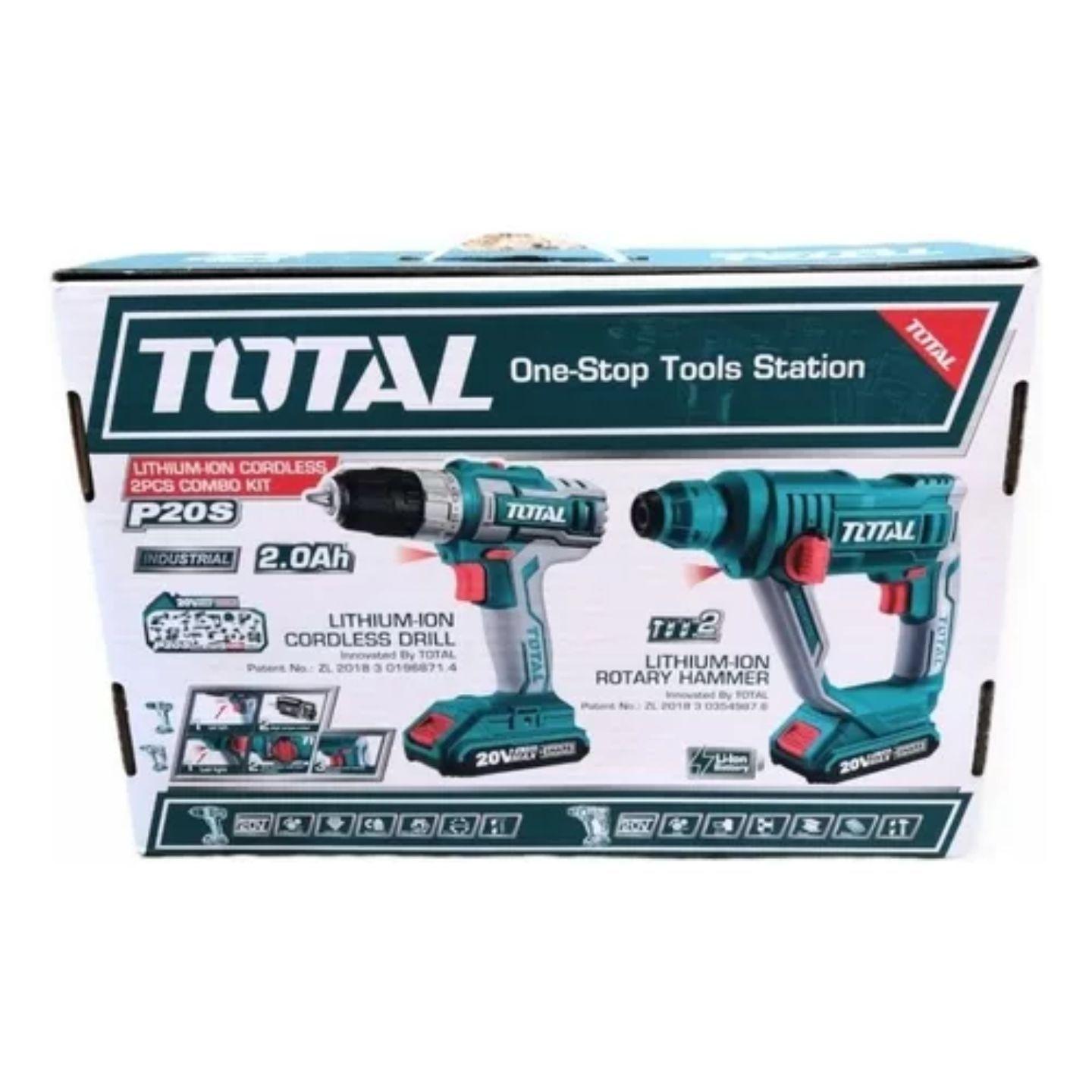Kit Rotomartillo Inalámbrico 20V Mas Taladro Inalámbrico Con Cargador y Dos Baterías Total-6