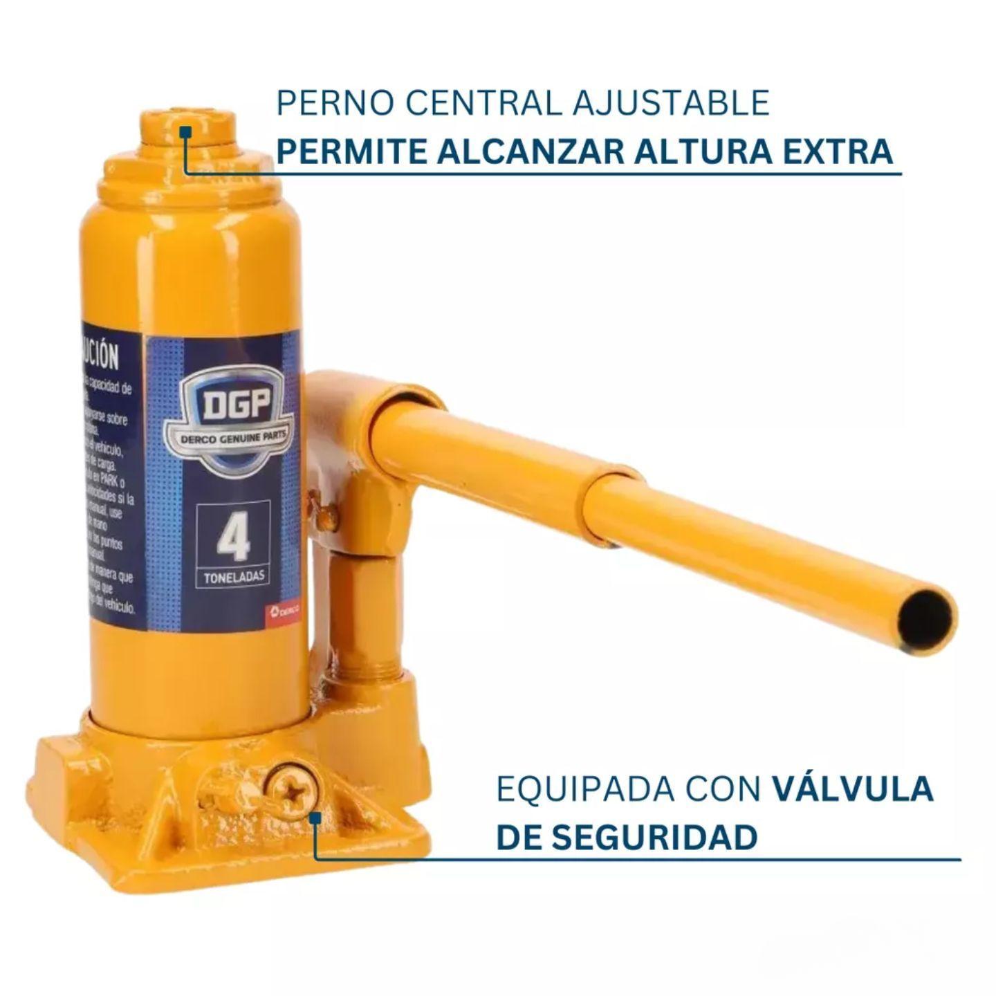 Gata Hidráulica Botella 4 Toneladas Dgp Con Llave De Cruz-3