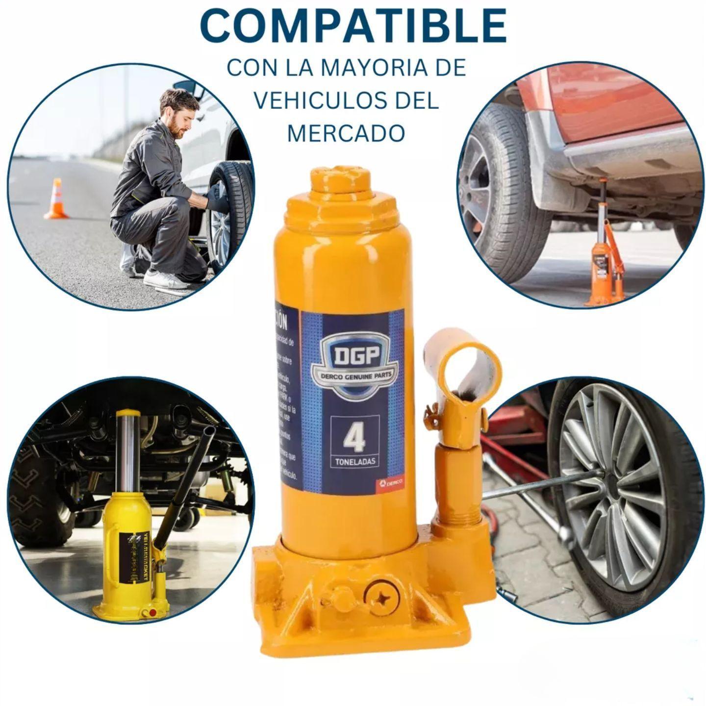 Gata Hidráulica Botella 4 Toneladas Dgp Con Llave De Cruz-5