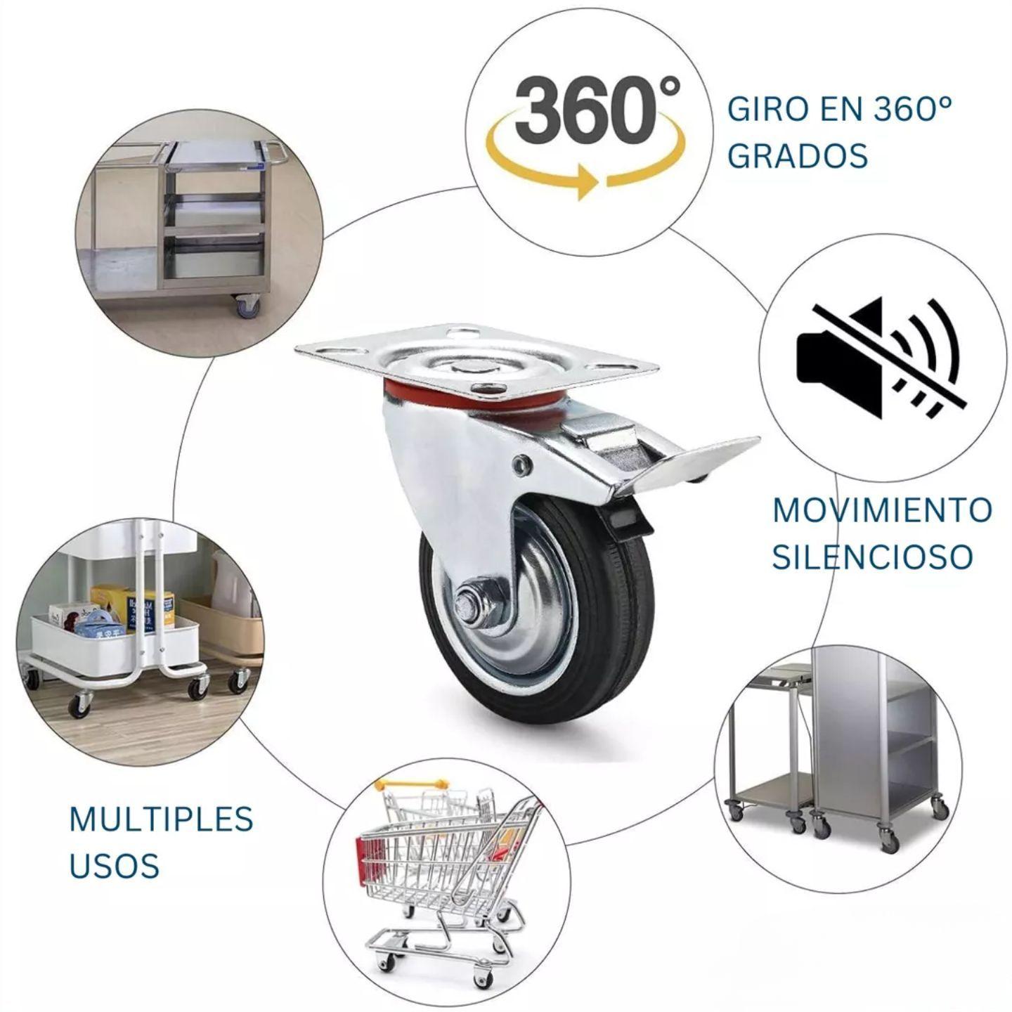 Ruedas Giratorias Con Freno Para Muebles Carritos 4 Pulgadas Metalicas 4 Unidades Dicas-5