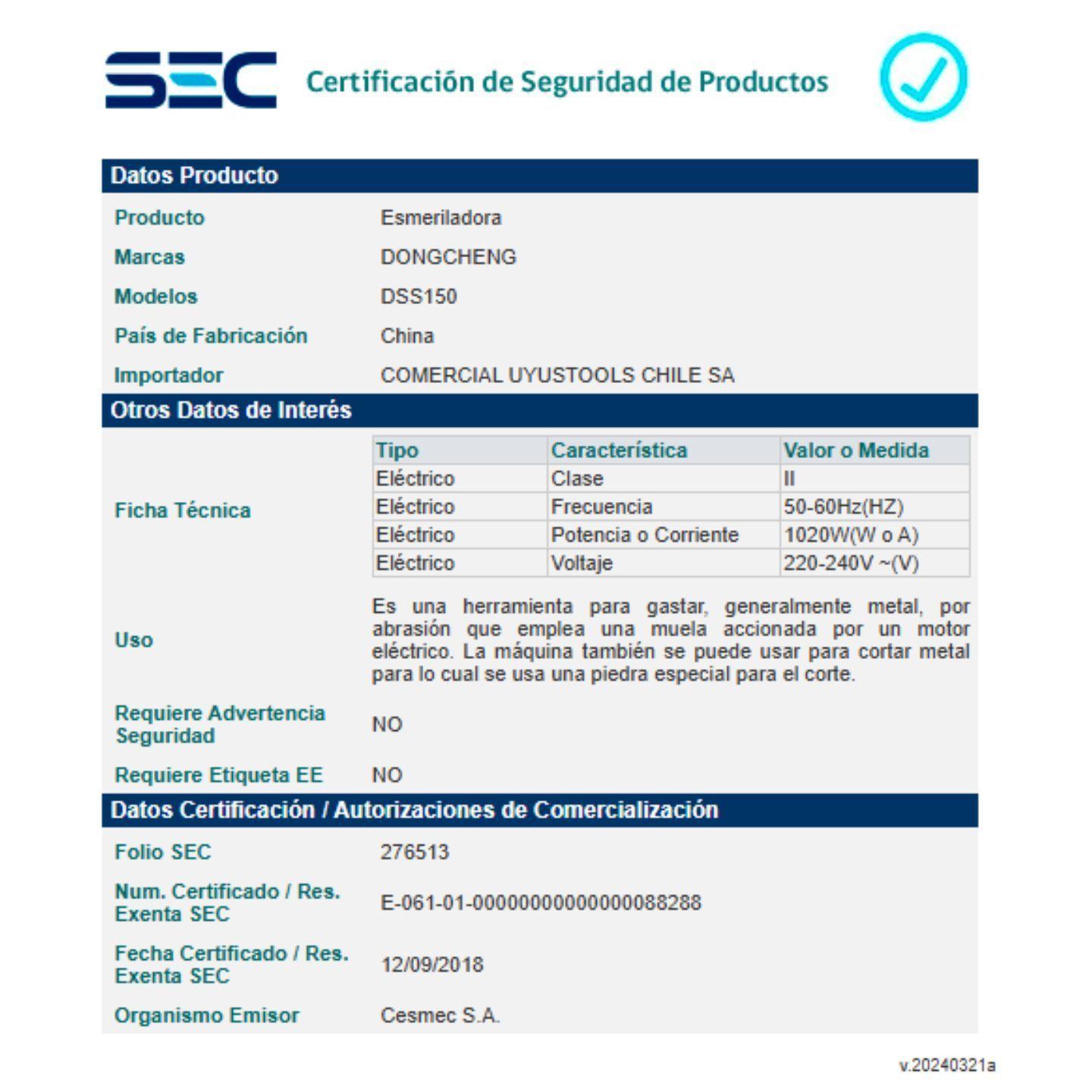 Esmeril Recto 6 Pulgadas 1050 W Dongcheng-7