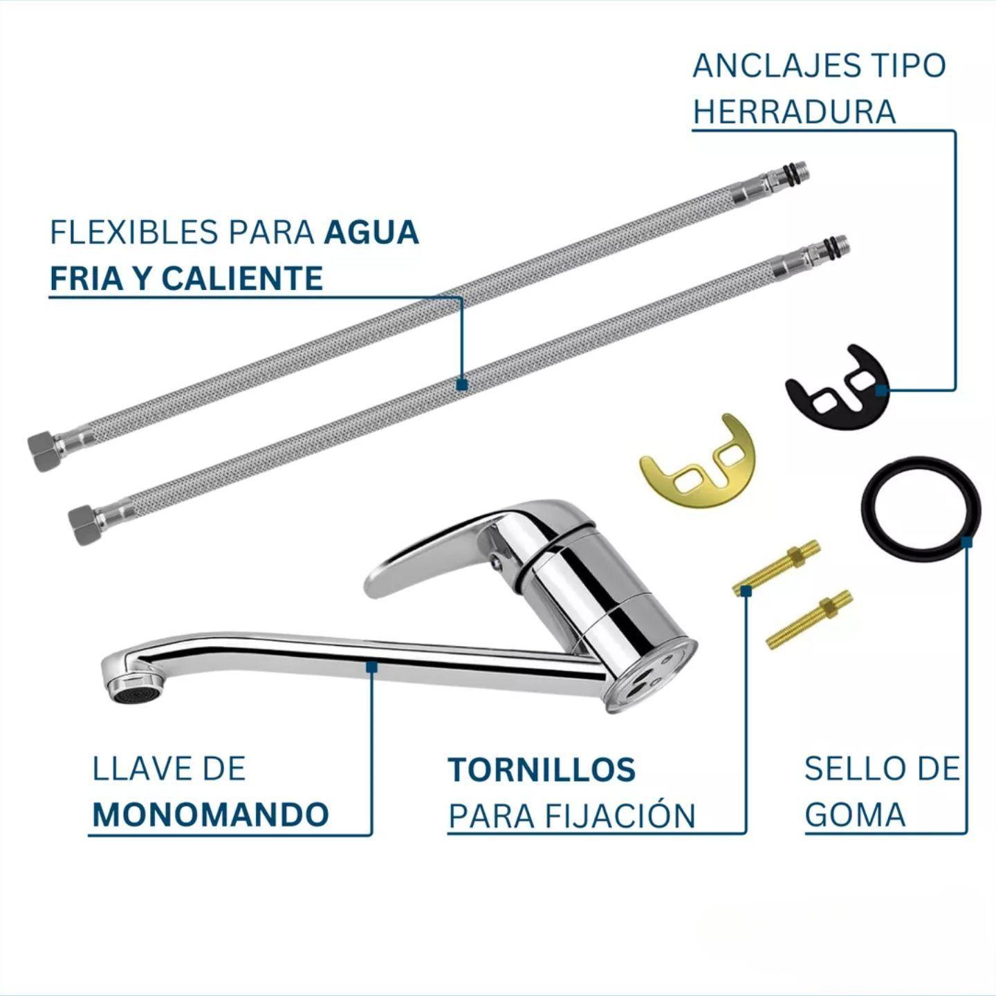 Llave Monomando Lavamanos Metálica Con Accesorios Ferretools-3