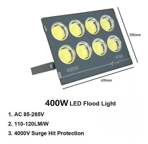 Foco 400w Resististe A La Lluvia Led Blanco Frio Con Soporte-4