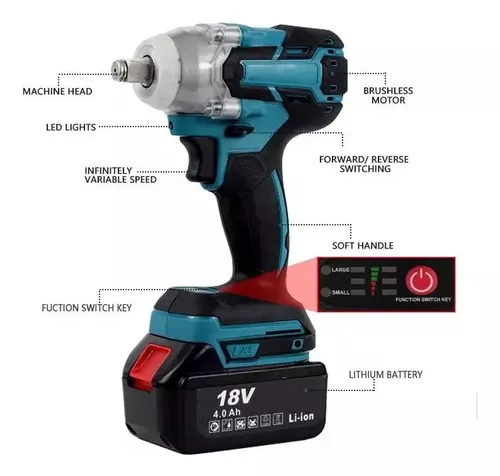Llave Impacto Inalambrico 2 Baterias Brocas Desatornillador-4