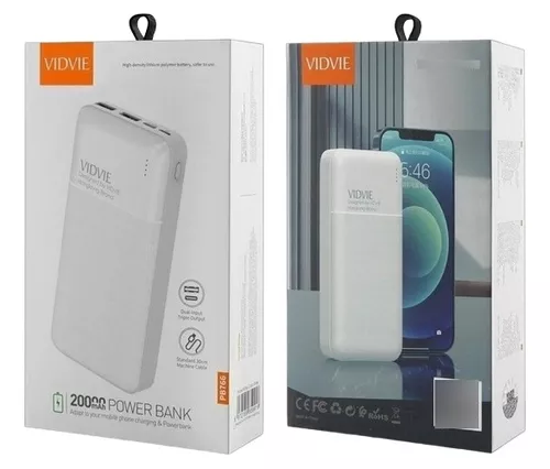 Cargador Portátil Power Bank Batería Externa 20000mah Vidvie Color Blanco-2