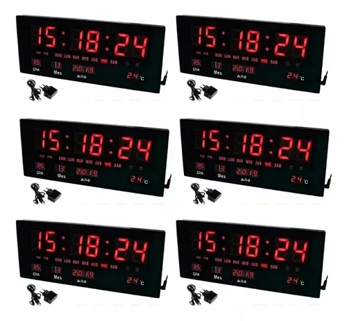 Pack X6 Reloj Led Digital Empresa Temperatura Modelo Grande-0