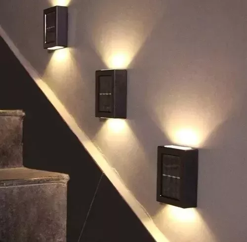 Kit 2 Luces Solares Patio Jardín Para Escaleras Y Muros-3