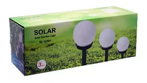 Pack 3 Foco Estaca Led Solar Tipo Globo Jardín Color Blanco-1