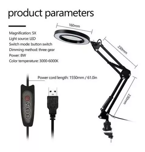Lámpara De Escritorio Aro Articulada Luz Ajustable Usb-7