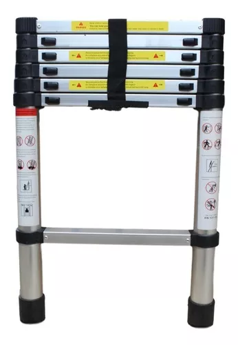 Escalera Telescópica Retráctil 2 Mts Aluminio Compacta Color Plateado-1