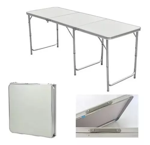 Mesa Plegable Altura Regulable Portátil Camping 180x60cm-4