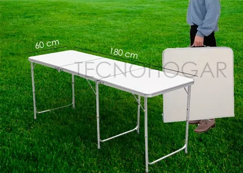 Mesa Plegable Altura Regulable Portátil Camping 180x60cm-5