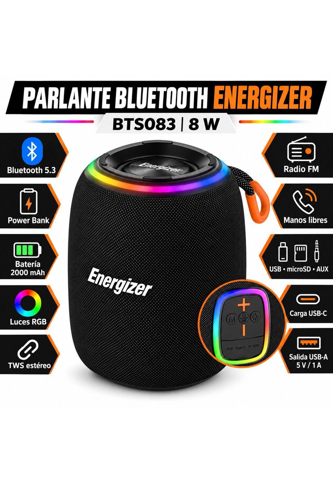 Parlante Bluetooth RGB Portátil Energizer 8W con Power Bank-6