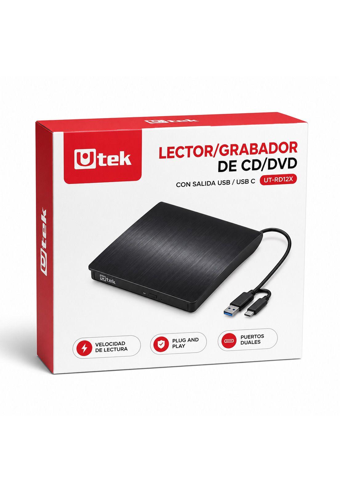Grabador y Lector Externo de CD/DVD Dual USB / USB-C RD12X-6