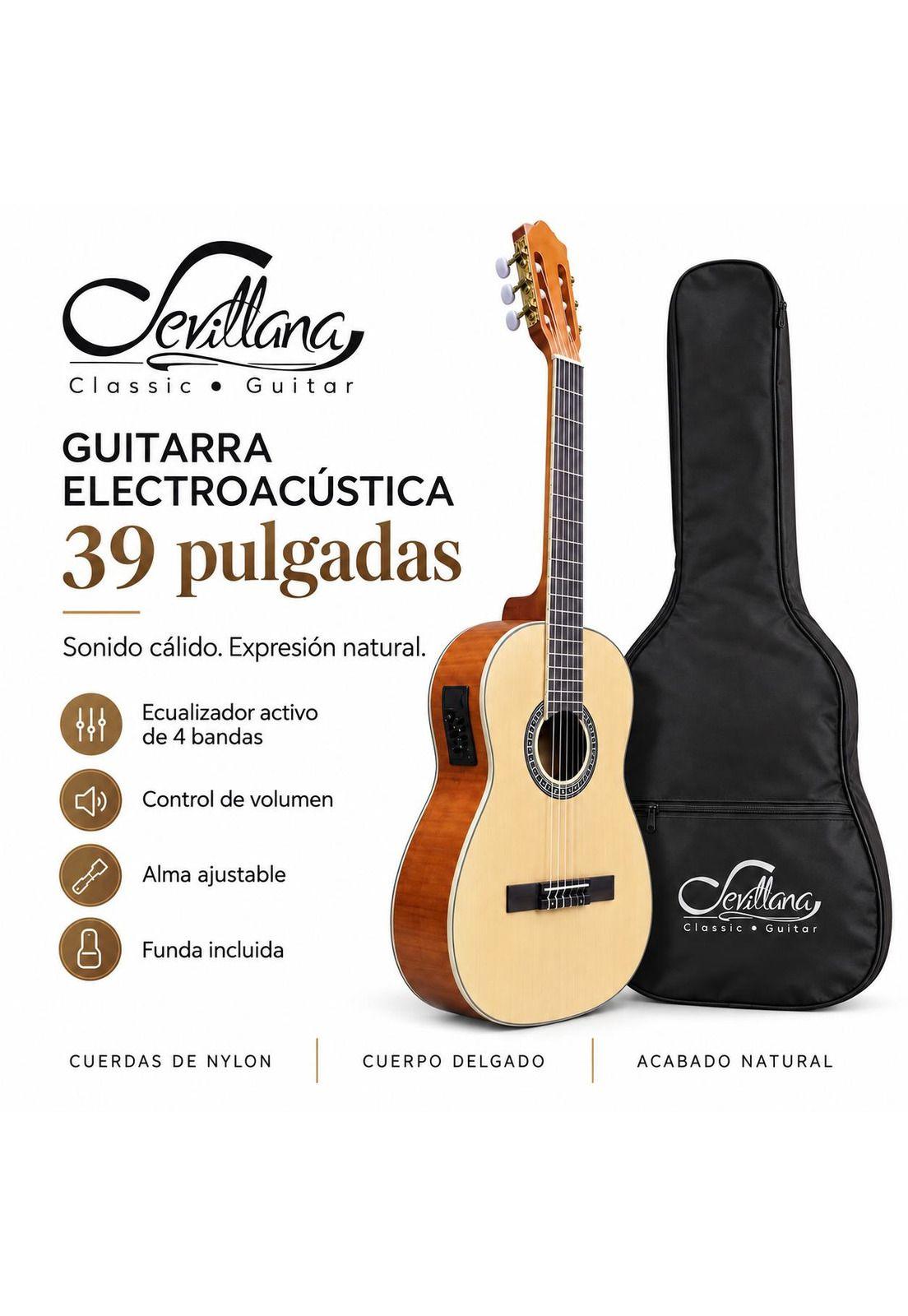 Guitarra Electroacústica Sevillana 39” Con Alma + Funda 8941-4