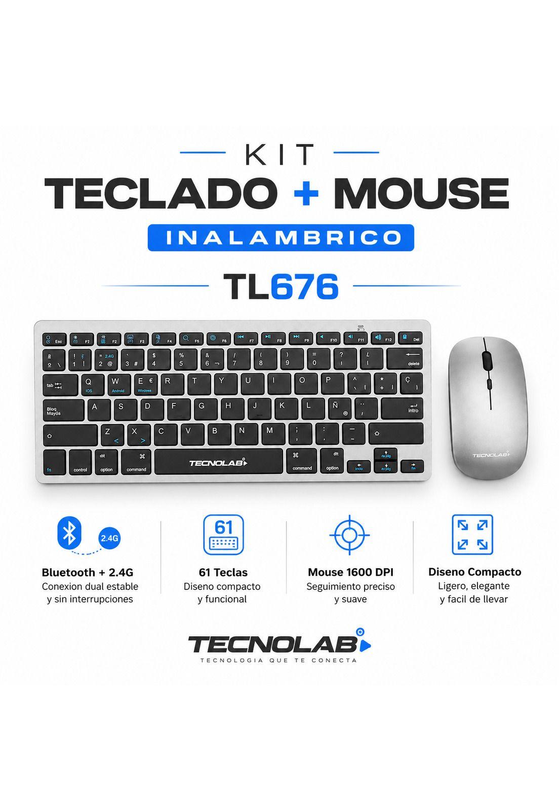 KIT Teclado y Mouse Inalámbrico Conexión Bluetooth + USB 2G-6