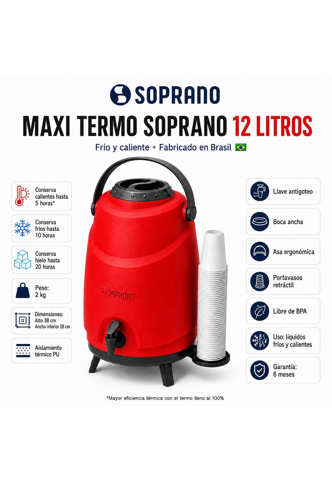 Maxi Termo 12 Litros Soprano Rojo para Agua Fria y Caliente-3