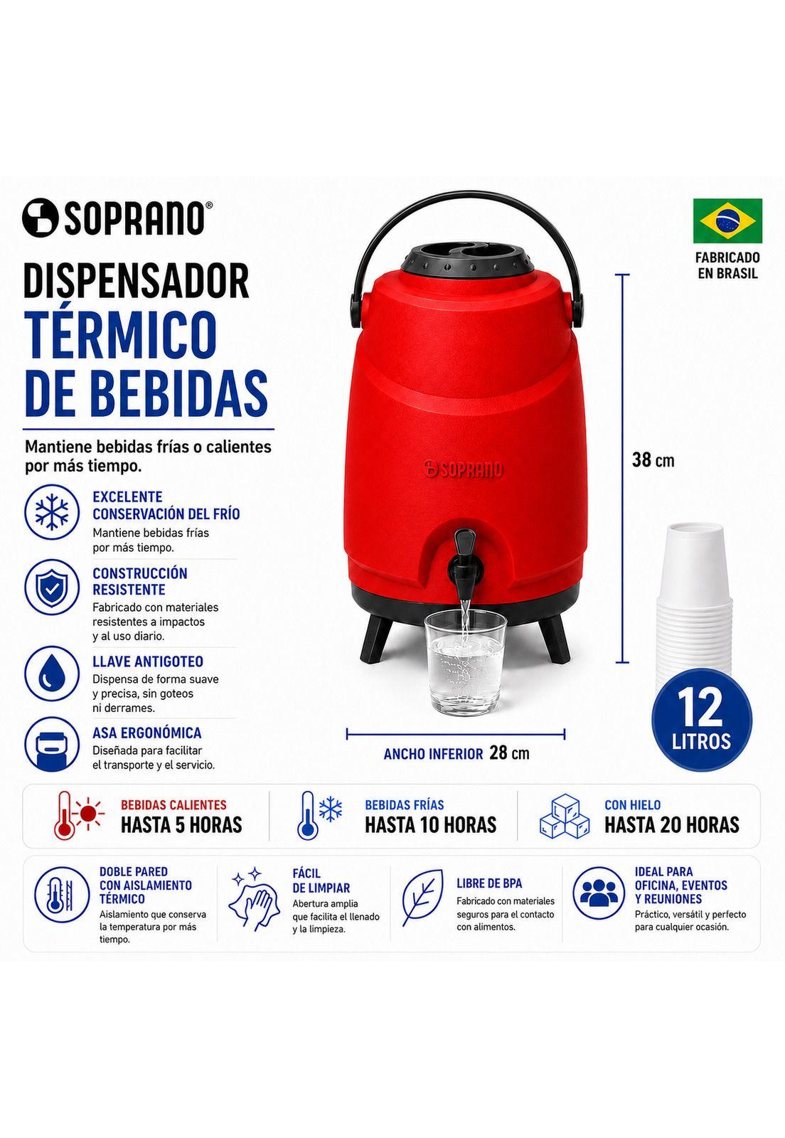 Maxi Termo 12 Litros Soprano Rojo para Agua Fria y Caliente-4