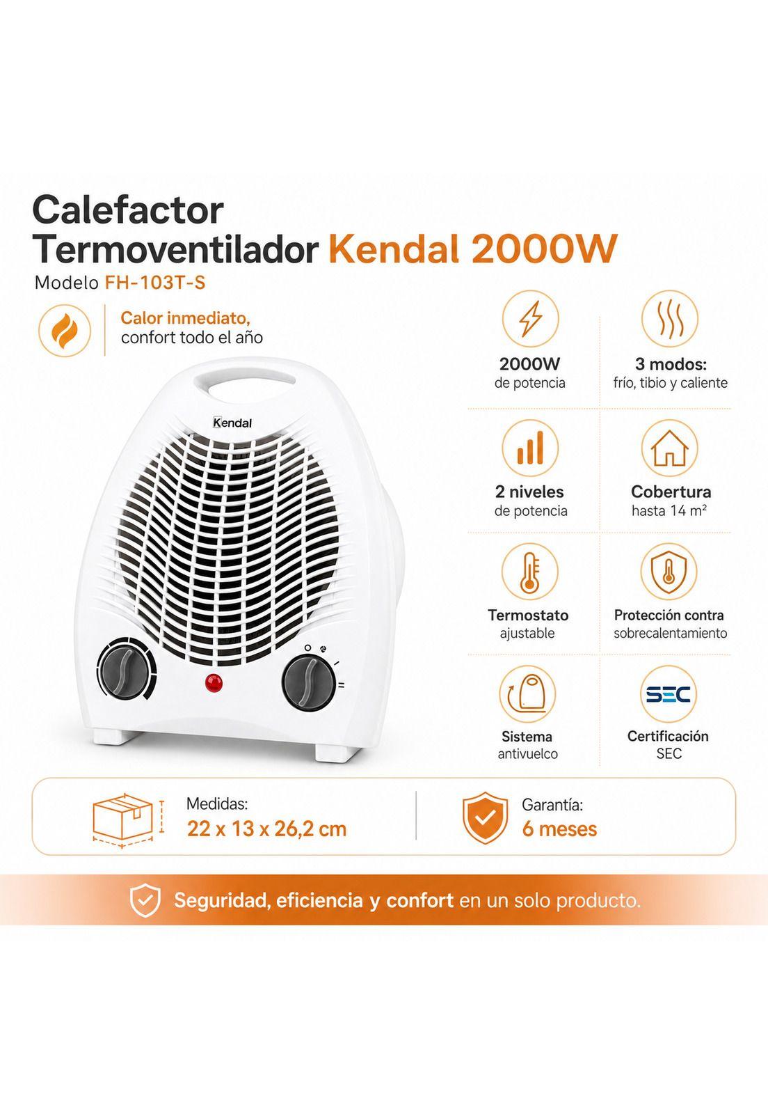 Calefactor Kendal 2000W FH-103T Termoventilador hasta 14m2-8