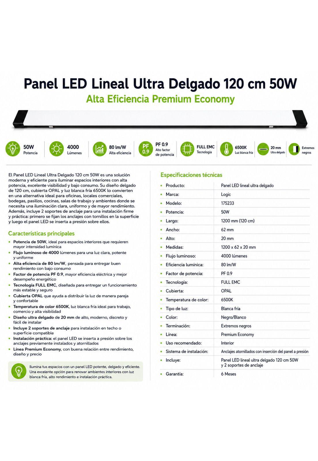 Panel LED Lineal Ultra Delgado 120 cm 50W  Alta Eficiencia-6