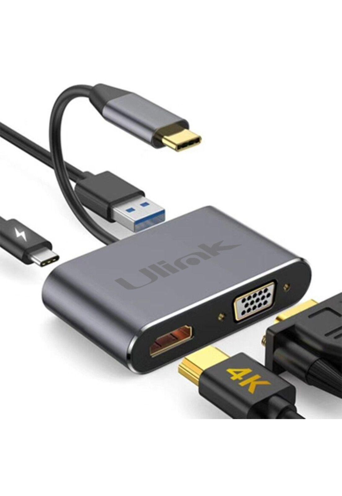 Hub Adaptador 4 en 1 Type-C a HDMI 4K + VGA + USB 3.0+ USB C-4